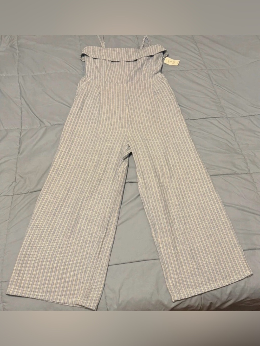 Women’s Lucky Brand Striped Wide-Leg Jumpsuit in Light Blue Jumper NWT $129